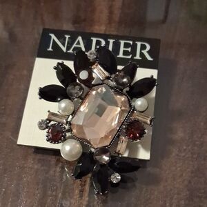 Napier Black and Gold Gemstone Brooch